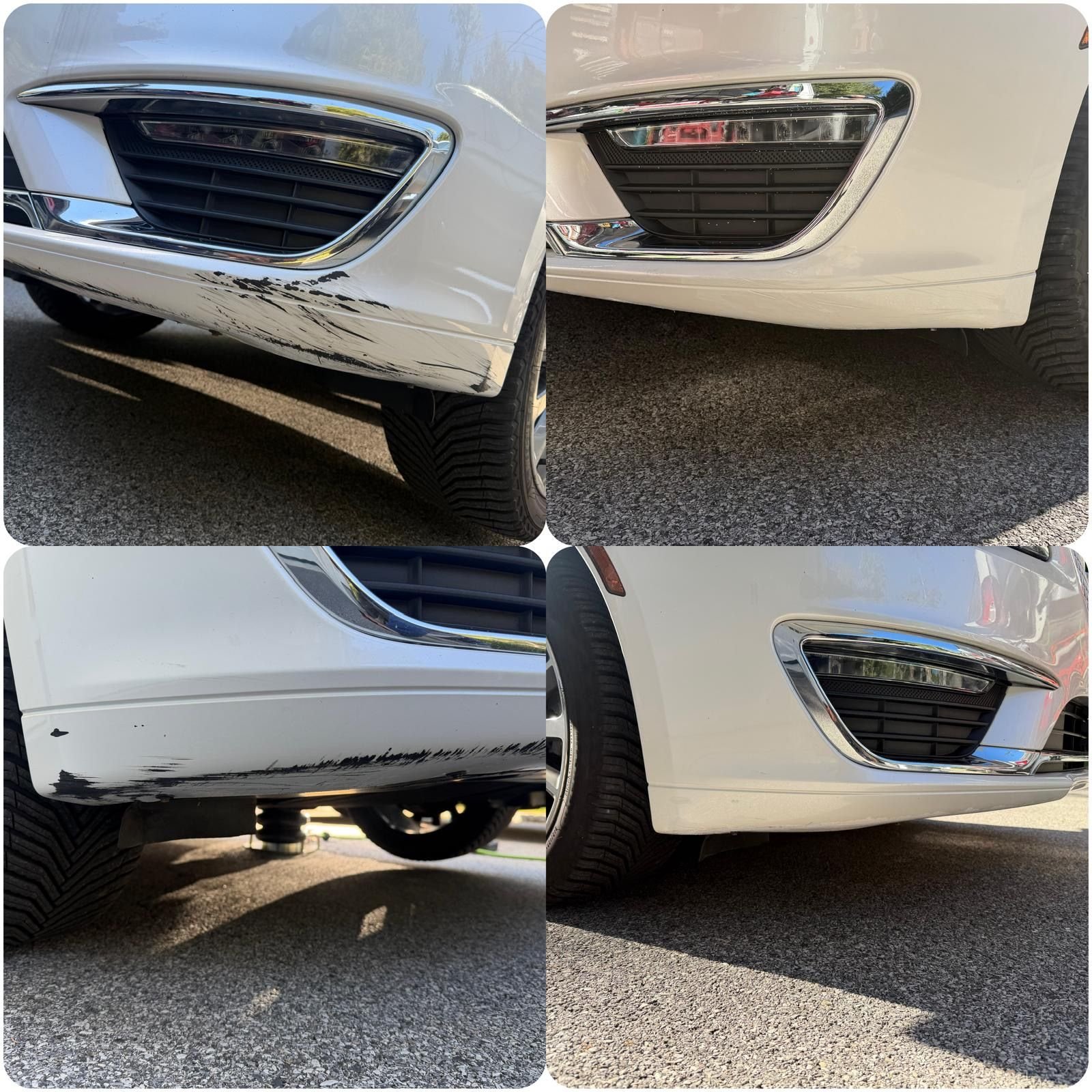 Lincoln MKS front bumper before and after a CroMatch paint touch-up